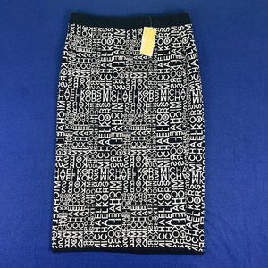 NWT Michael Kors Skirt Knit Pencil Women's Designer Black & White Size Large